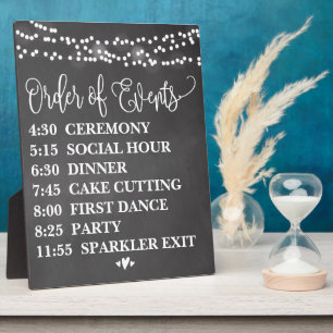 Chalk Lights Order of Events Wedding Sign Plaque