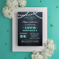Chalk Lights Teal 16th Birthday Invitation