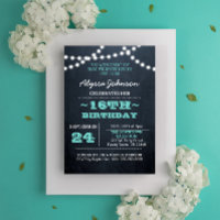 Chalk Lights Teal 16th Birthday Sm Invitation