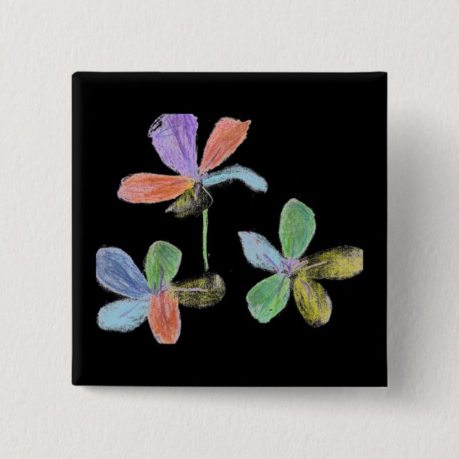 Chalk-like flowers 2 inch square button (Front)