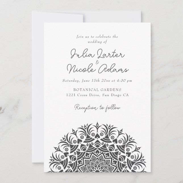 Chalk Off White Retro Abstract Mandala Wedding Invitation (Front)