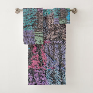 Chalk on the sidewalk art in yellow white purple bath towel set