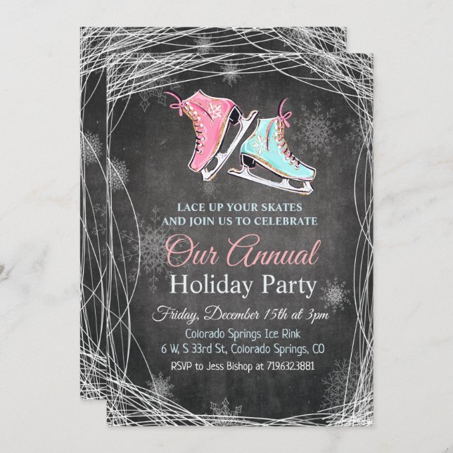 Chalk Patinage sur glace Fête Invitation (Devant / Derrière)
