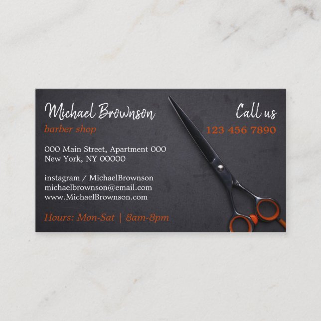 Chalk Scissor hipster Barber shop Business Card (Front)