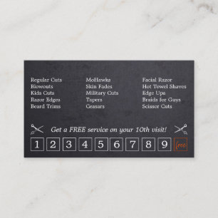 Chalk Scissor hipster Barber shop loyalty Business Card