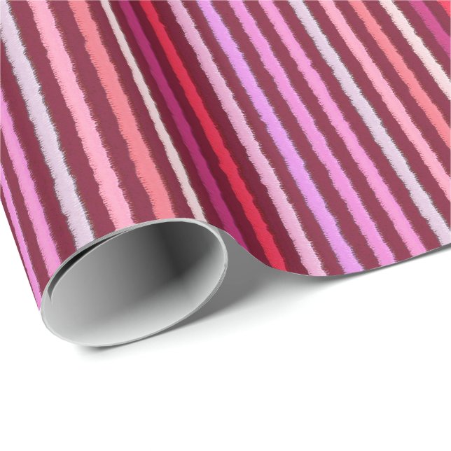 Chalk Stripes - Burgundy, Violet, Pink Wrapping Paper (Roll Corner)