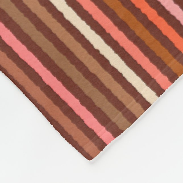 Chalk Stripes - Chocolate Brown and Coral Fleece Blanket (Corner)