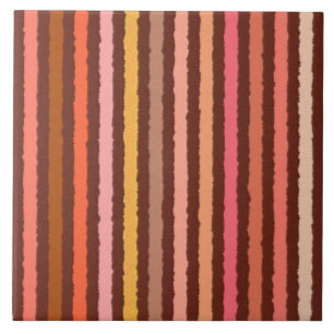 Chalk Stripes - Chocolate Brown and Coral Tile