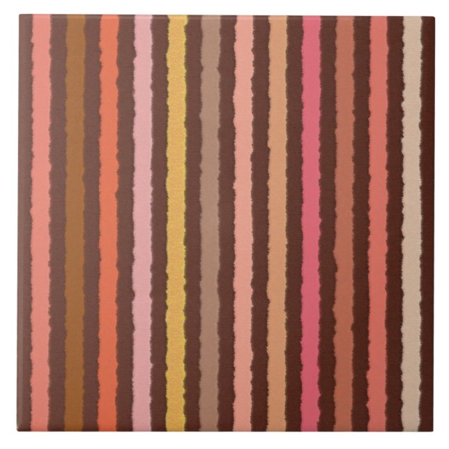 Chalk Stripes - Chocolate Brown and Coral Tile (Front)