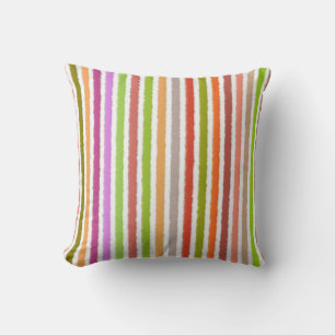 Chalk Stripes - Cream and Multi Colours Throw Pillow