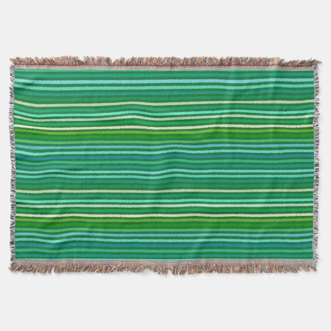 Chalk Stripes - Jade Green and Aqua Throw Blanket (Front)