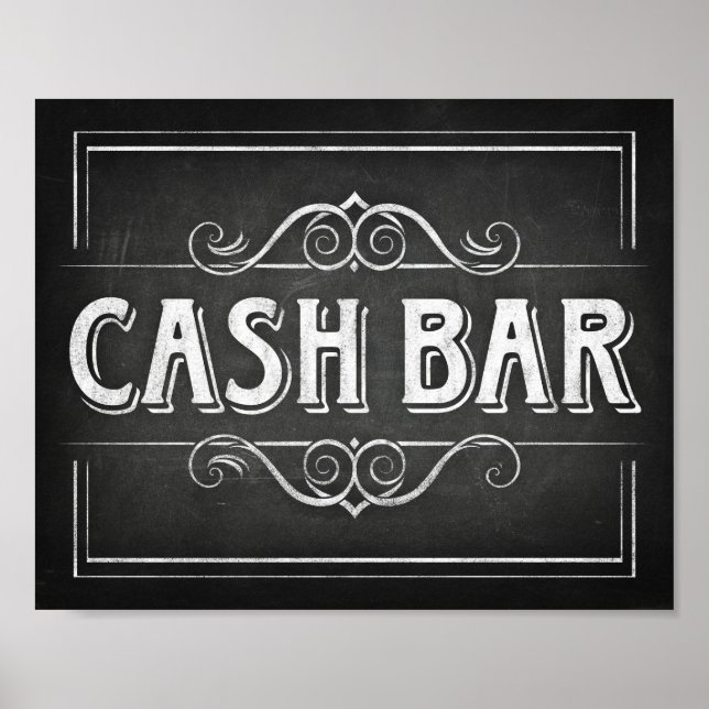 Chalk Style CASH BAR Sign Print (Front)