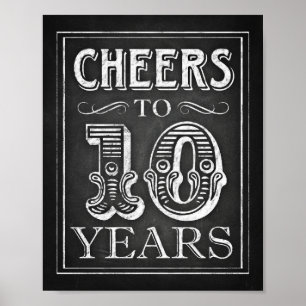 Chalk Style CHEERS TO 10 YEARS Sign Print