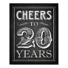 Chalk Style CHEERS TO 20 YEARS Sign Print