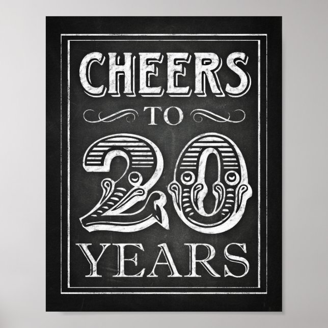 Chalk Style CHEERS TO 20 YEARS Sign Print (Front)