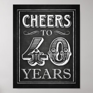 Chalk Style CHEERS TO 40 YEARS Sign Print