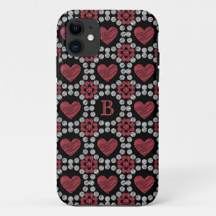 Chalk Style Hearts And Circles With Monogram iPhone 11 Case