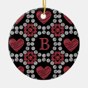 Chalk Style Hearts And Circles With Monogram Ceramic Ornament