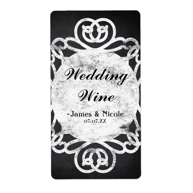 Chalk Vintage Frame Elegant Wedding Wine Label (Front)