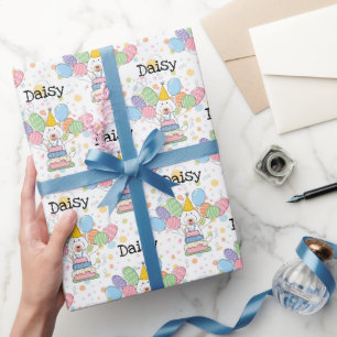 Chalk White Labradoodle Dog Birthday Wrapping Paper