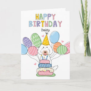 Chalk White Labradoodle Dog Happy Birthday Card