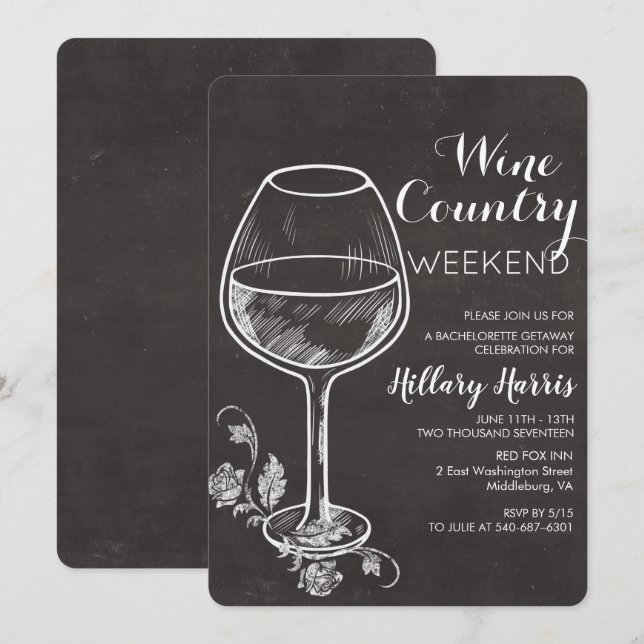 Chalk Wine Country Bachelorette Invitation (Devant / Derrière)