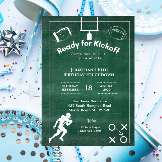 Chalkboard 10th Birthday Party Football  Invitation (Creator Uploaded)