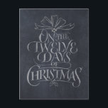 Chalkboard '12 Days of Christmas' Black Chalk Holiday Postcard<br><div class="desc">Fashionable and fun chalkboard look postcard. It will make people break out in song…. "Five Gold Rings…". Place it inside of a little wooden frame and it would like a real slate board - perfect for decorating. It even features real chalkboard background. There is also a more colourful and elaborate...</div>