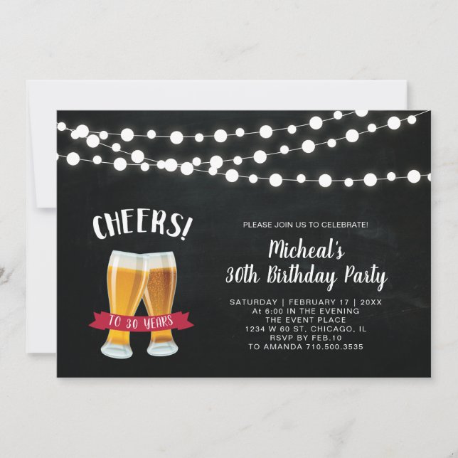 Chalkboard, 30e anniversaire Invitation de fête (Devant)