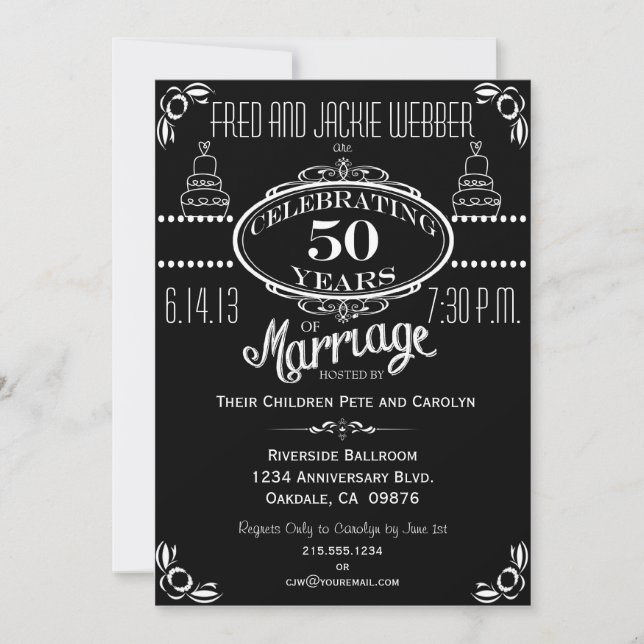 Chalkboard 50e anniversaire Invitation de la fête (Devant)