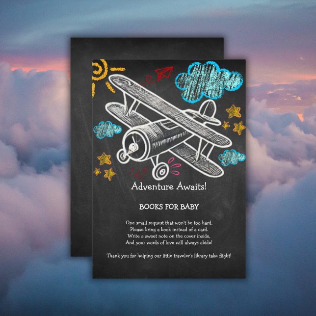Chalkboard Adventure Awaits Airplane Baby Shower Enclosure Card (Creator Uploaded)
