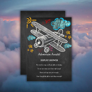 Chalkboard Adventure Awaits Airplane Baby Shower Enclosure Card