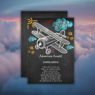 Chalkboard Adventure Awaits Airplane Baby Shower Enclosure Card
