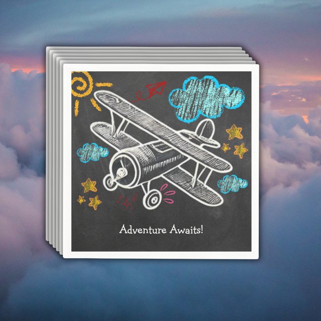 Chalkboard Adventure Awaits Airplane Baby Shower Napkin (Creator Uploaded)