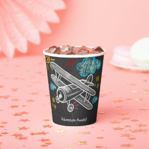 Chalkboard Adventure Awaits Airplane Baby Shower Paper Cups