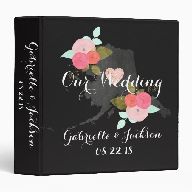 Chalkboard Alaska State Modern Wedding Photo Album Binder (Front/Spine)