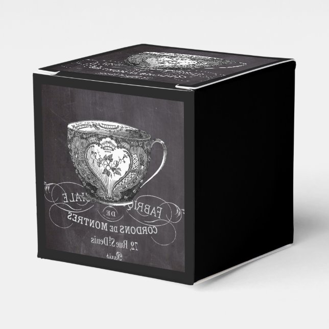 Chalkboard Alice in Wonderland tea party teacup Favor Box (Front Side)
