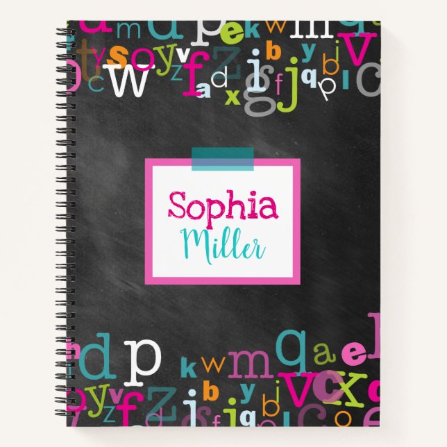 Chalkboard Alphabet Girl's Personalized Spiral Notebook (Front)