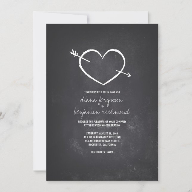Chalkboard amour coeur rustique faire-part de mari (Devant)