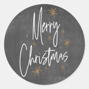 Chalkboard and Faux Gold Glitter Merry Christmas Classic Round Sticker