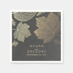 Chalkboard and Gold Leaves Fall Wedding Napkin