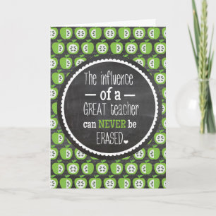 Chalkboard and Green Apples Teacher Card