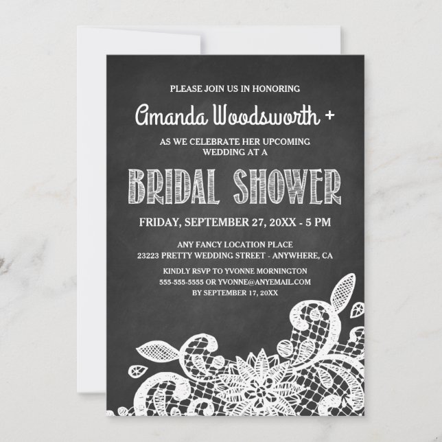 Chalkboard and Lace Bridal Shower Invitations (Front)