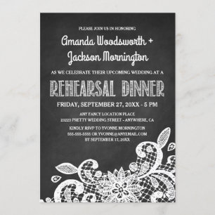 Chalkboard and Lace Rehearsal Dinner Invitations