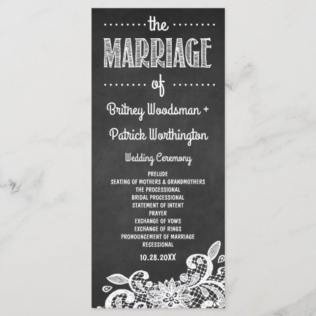 Chalkboard and Lace Rustic Wedding Programs (Front)