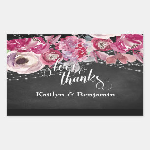 Chalkboard and Lights, Pink Flowers Love & Thanks Sticker