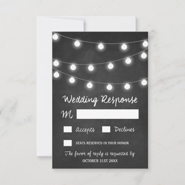 Chalkboard and Lights Rustic Wedding RSVP Cards (Front)