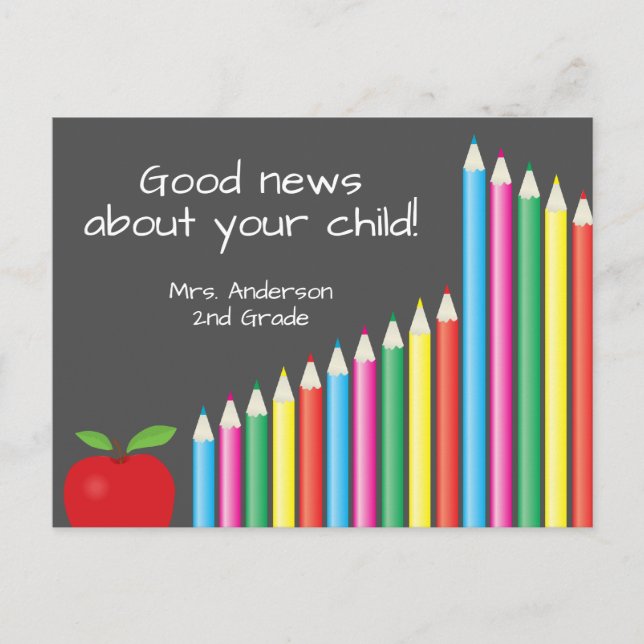 Chalkboard and Pencils | Good News From School Postcard (Front)