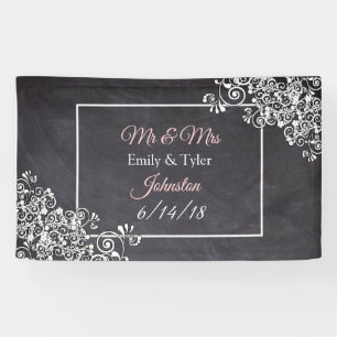 Chalkboard and Pink Heart Wedding Banner