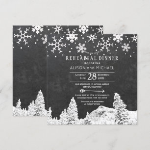 Chalkboard and snowflakes winter rehearsal dinner invitation